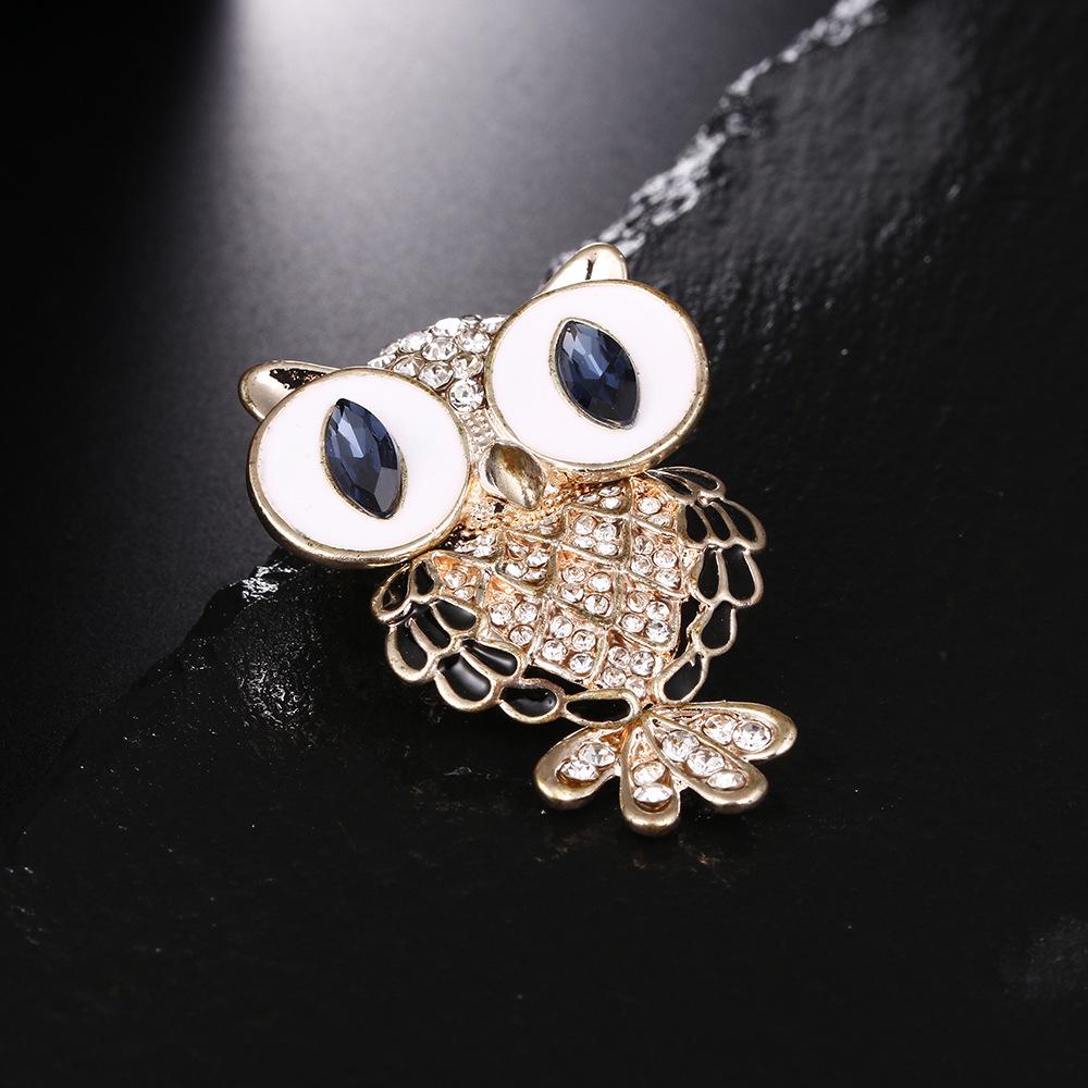 Korean-Style Owl Brooch with Rhinestones for Women