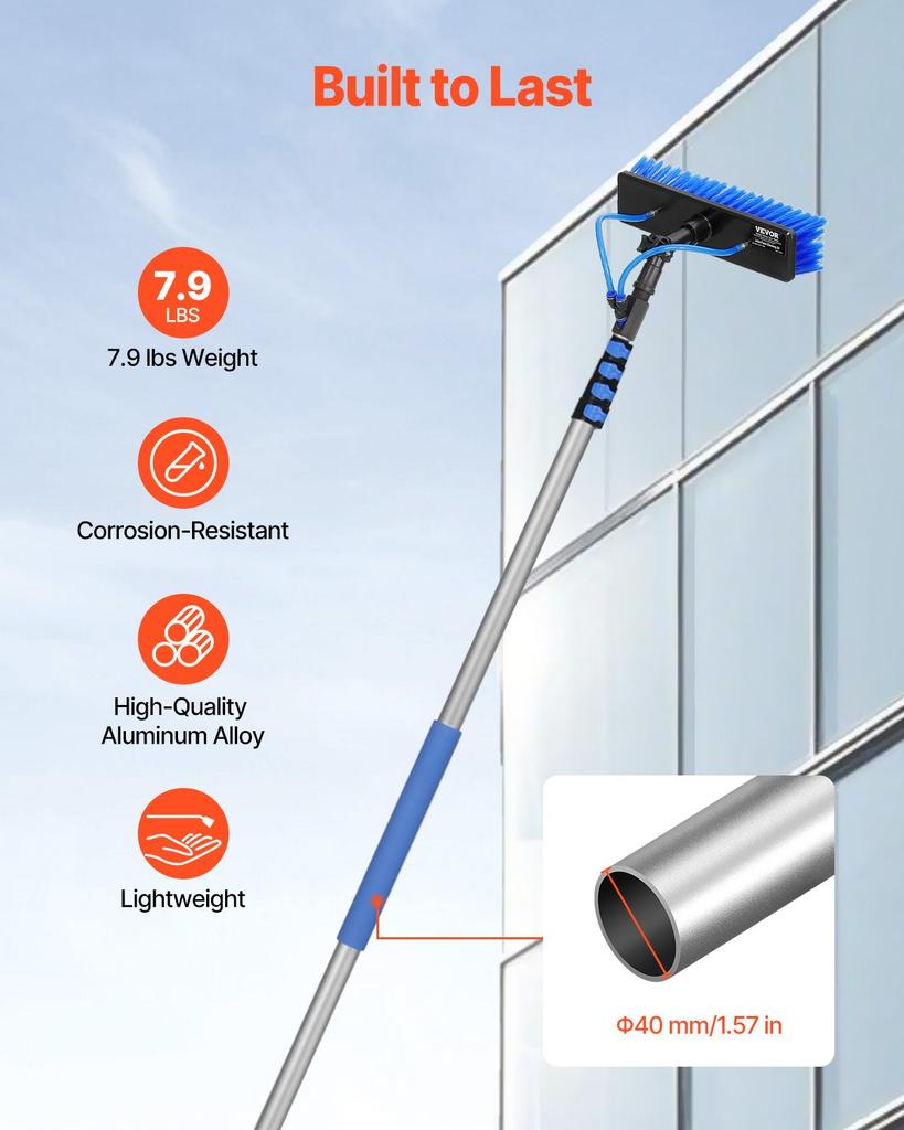 VEVOR Water Fed Pole Kit, 7.3m Solar Panel Cleaning Pole with Extendable Handle, 180 degrees Rotatable Brush Head & 20m Hose