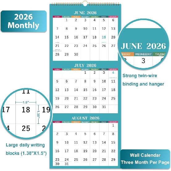 2026 Wall Calendar - 3 Month Wall Calendar 2026, Jan 2026 - Dec 2026, 11.25" X 26", 3 Month Calendar 2026, 3 Month Vertical Calendar with Thick Paper