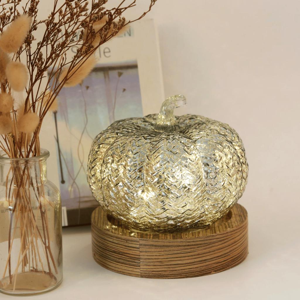Halloween Kürbis Klassisches LED-Licht Glasornament Umweltfreundlich 15,5x13,6cm 3*AAA Batteriebetrieben Kabellos Außen/Innen