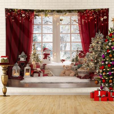 Decorațiune de Petrecere de Ziua Crăciunului Tapiserie Scenă de Iarnă cu Zăpadă Ghirlandă Brad de Crăciun Peisaj de Fereastră Agățat de Perete Decorațiune pentru Casă