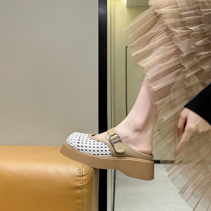 The first layer of cowhide is hollowed out through the screen and imprinted casual shoes for women 2025 spring and summer Mary Jane women's shoes p