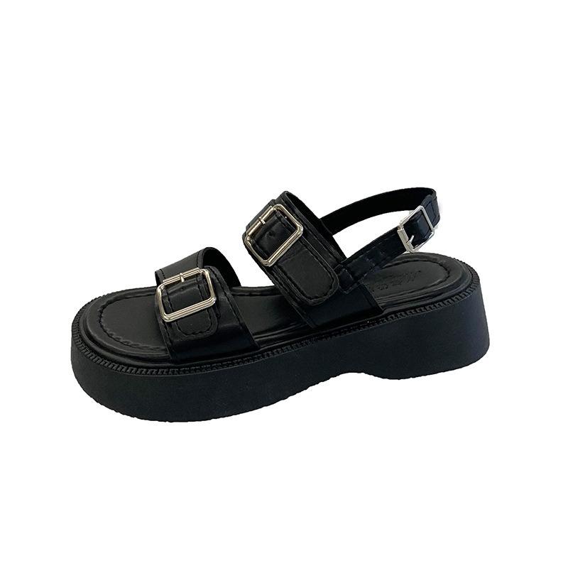 

Muffin thick-soled one-word buckle with sandals women s summer new belt buckle student casual sandals 40 чорний