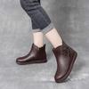 Fleece Thickened Cotton Shoes Mother Shoes Short Boots Women's Retro Non-slip Beef Tendon Sole Real Soft Leather Middle-aged and Elderly Cotton Bo