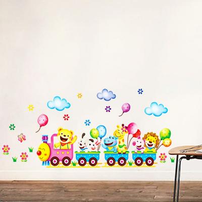 Hayvan Tren DIY Çıkarılabilir Duvar Sticker Çocuk Çocuk Yatak Odası Çıkartması Ev Dekor