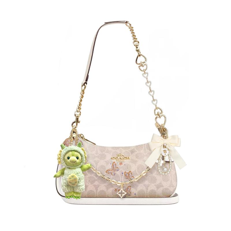 

COACH shoulder bag [Customized bag] Teri 24 classic presbyopic Logo zipper closure, pendant, scarf, bow, printing, extension Xichenxin basic model білий