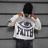 Mens Oversized Hooded Sweatshirt White Digital Print Streetwear Casual Long Sleeve