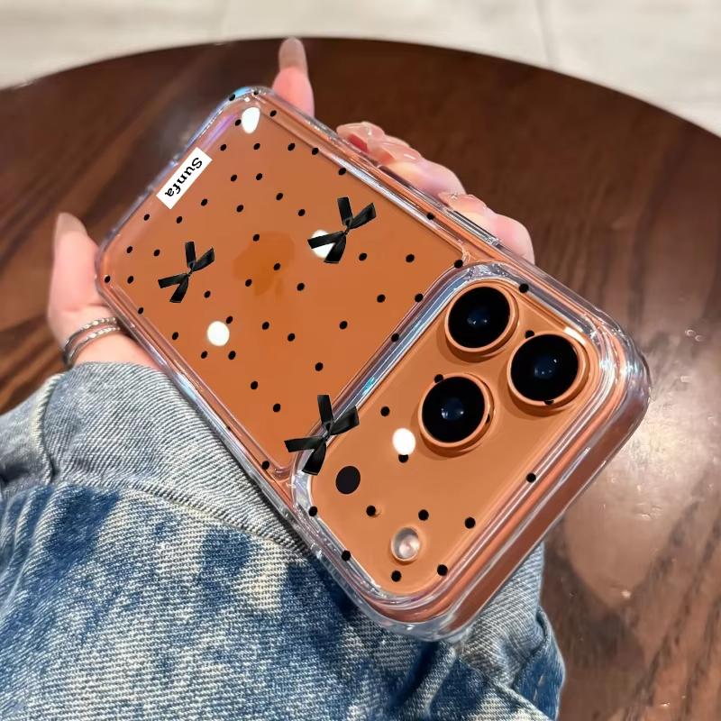 Phone Case For iPhone 17 Air 16 15 14 Plus 13 12 11 Pro Max XR X XS 13 12 Mini 16E Cute Red Polka Dot Bow Soft Transparent Cover