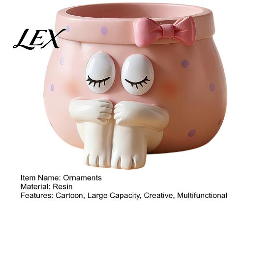 Small Item Organizer Cute Cartoon Girl Pen Holder, Resin Makeup Brush Decorative Desktop Ornaments with Bow Design, Sundries Storage Bucket