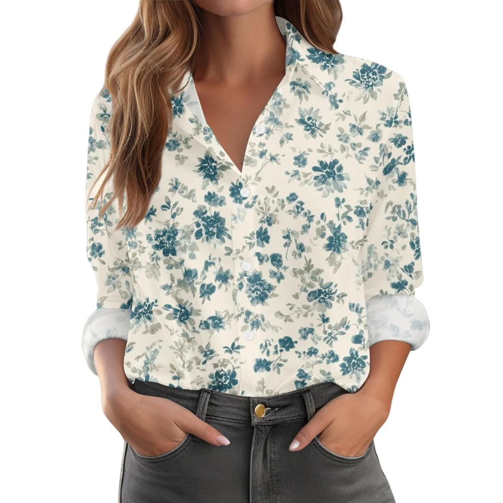 Floral Printed Women Shirts Long Sleeve Lapel Casual Spring Autumn Elegant Tops Commuting Style Blouse Ladies Shirt