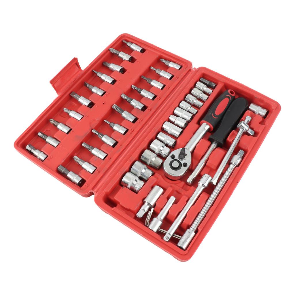 46PCS Vehicle Repair Ratchet Screwdriver Tool Complete Polished Surface for Motorcycle Bicycles