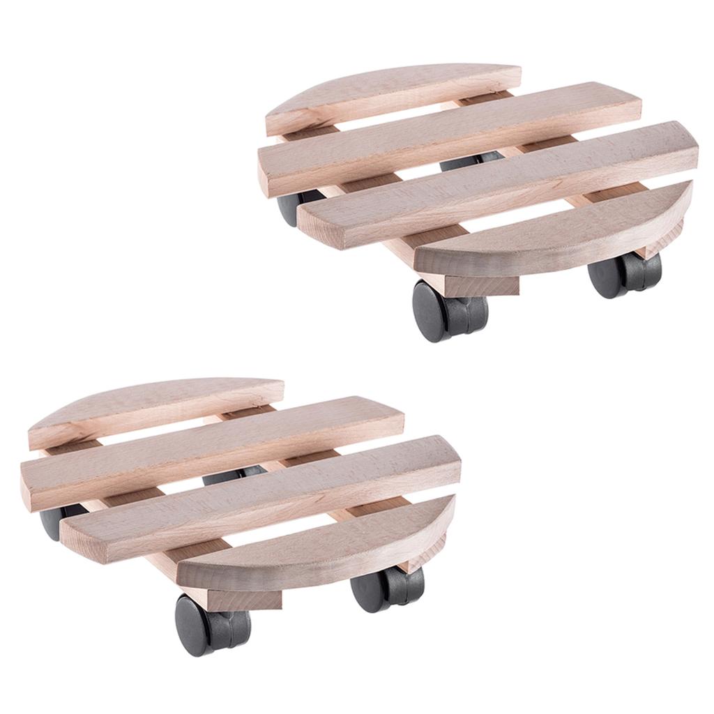 KADAX Blumentopfständer, Blumentopf auf Rollen, Holz, runde Plattform, 30 cm