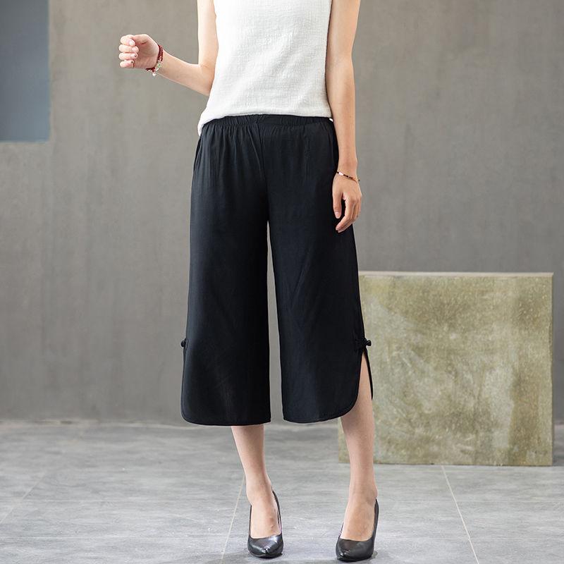 

Летние тонкие женские хлопково-льняные укороченные брюки свободного кроя с высокой посадкой и прямыми штанинами, повседневные 4XL