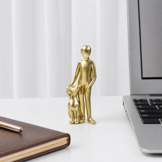 Modern Abstract Man and Dog Statue Desktop Decoration, Resin Pet Lover Gift for Home Office Shelf, Minimalist Human & Puppy Sculpture Figurine for