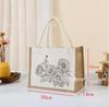 Hand-Painted Graffiti Canvas Tote Bag - Yellow Linen Logo Pattern
