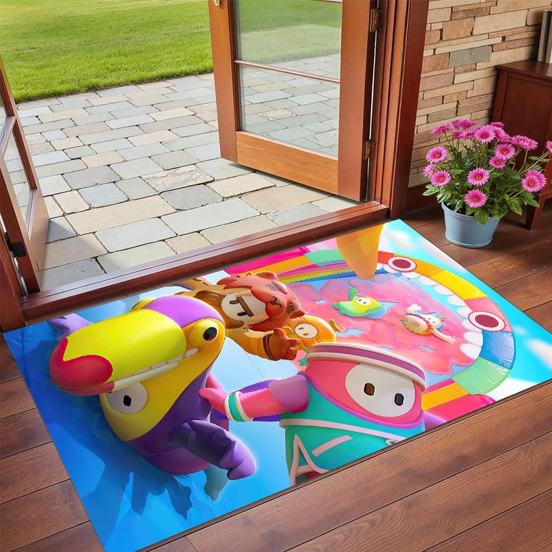 Anti‑Slip Crystal Velvet Floor Rug, Fall Guys Design Carpet for Indoor Living Bedroom Home Decoration
