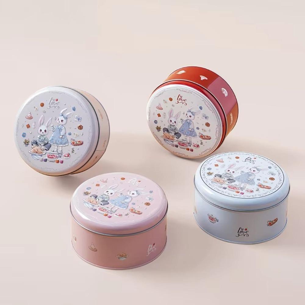 Cartoon Rabbit Printed Tinplate Candy Chocolate Boxes Metal Empty Cookie Tin Box Multifunction Round Biscuit Packaging Iron Can