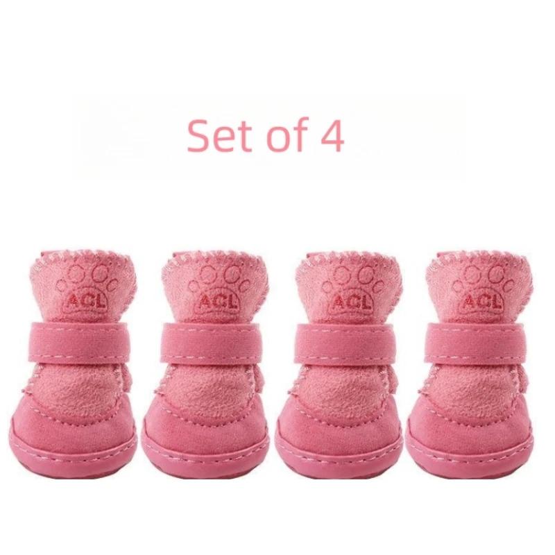 New 4Pcs/Set Pet Lamb Fleece Snow Boots Thickened Plush Warm Cotton Non-slip Anti Fouling Shoes Dog Puppy Sports Shoes Supplies
