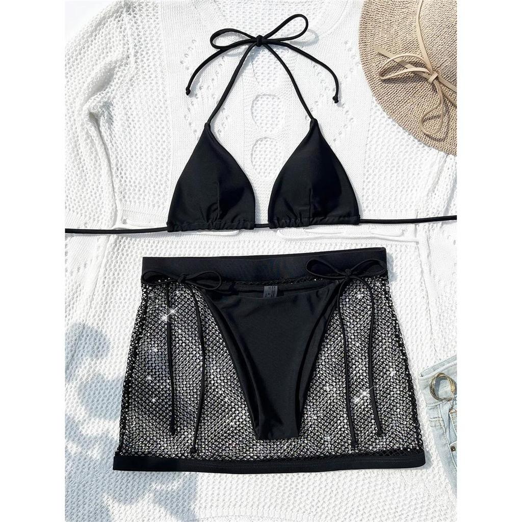 3PCS With Hollow Out Skirt Halter Bikini Female Swimsuit Women Swimwear Three-pieces Bikini Set Bather Bathing Suit Swim