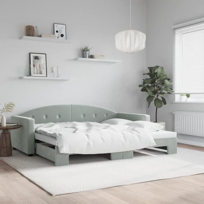 VidaXL Daybed with Trundle Bed Light Grey 90x190 Cm Velvet 3197314