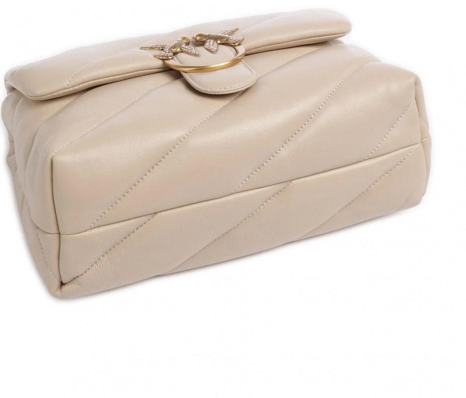 Pinko Leather Messenger Bag Love Classic Puff Beige