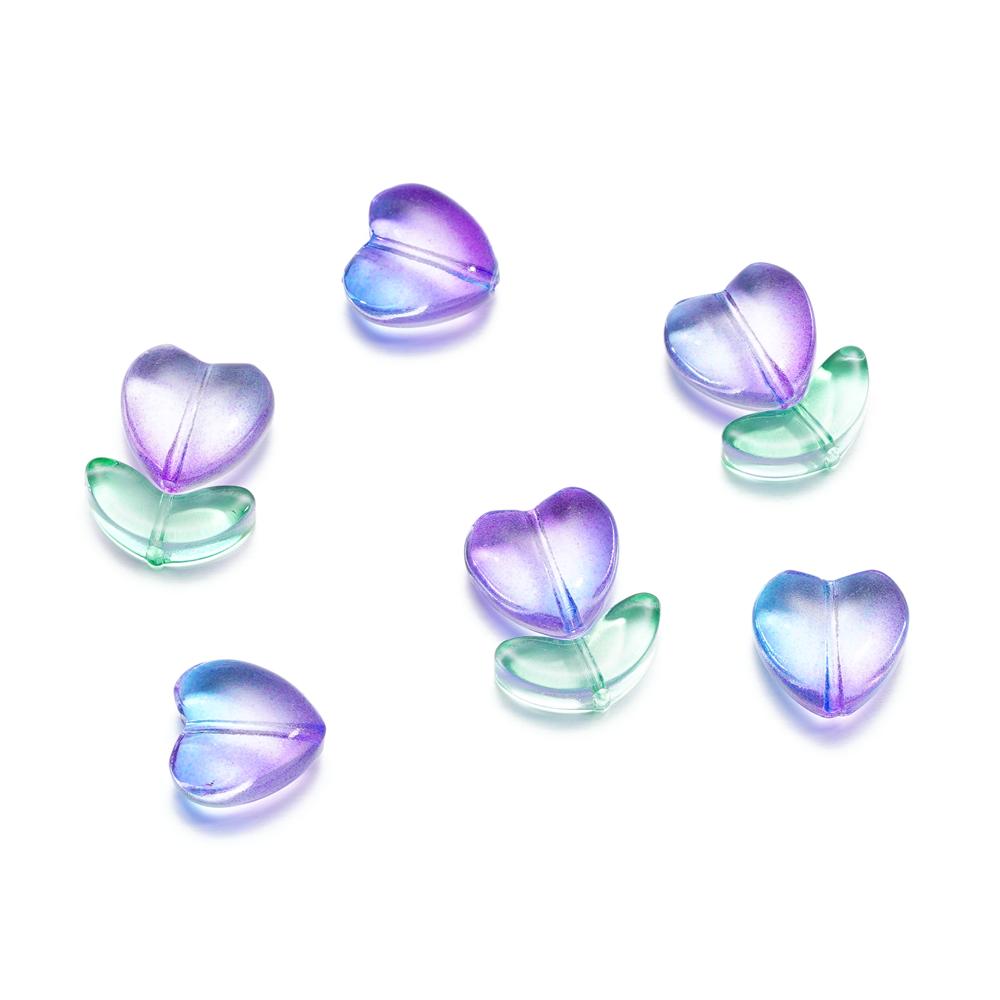 20Pcs/Lot 12*12.3mm Small Flowers Heart Leaves Glass Loose Beads for Jewelry Making Handmade DIY Bracelet Necklace Accessories