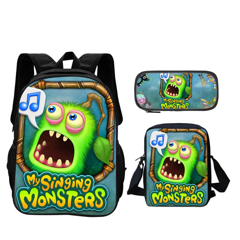 My Singing Monsters Backpack, Pencil Case, Shoulder Bag 3Pcs Set Game Cartoon Print Kindergarten, Primary School, Boys and Girls