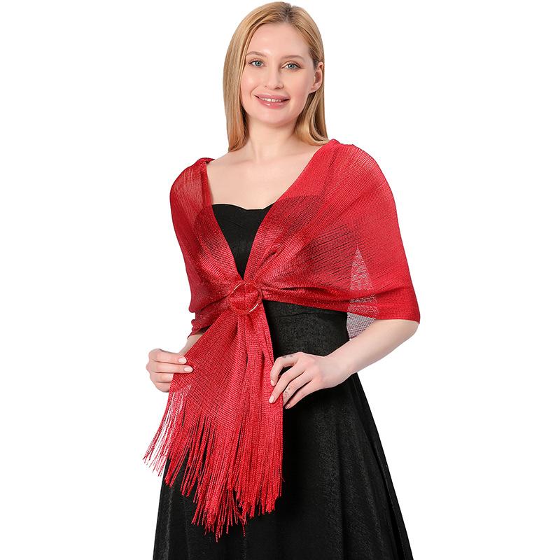 Sparkling Metallic Scarf With Buckle Women'S Evening Party Shawl Gold Silver Shiny Shawls For Bridal Bridesmaid Wedding Wraps