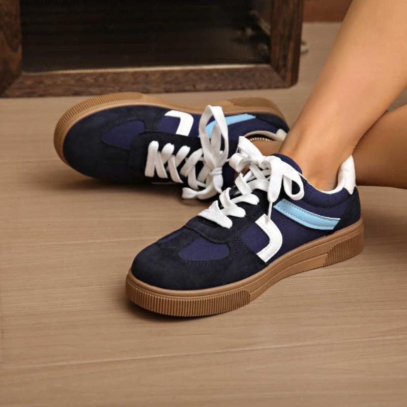 Fashion Women Sneakers New Fashion Round Toe Casual Lace Up Shoes Breathable Shoes Women Patchwork Retro Outdoor Flat Sneakers Women