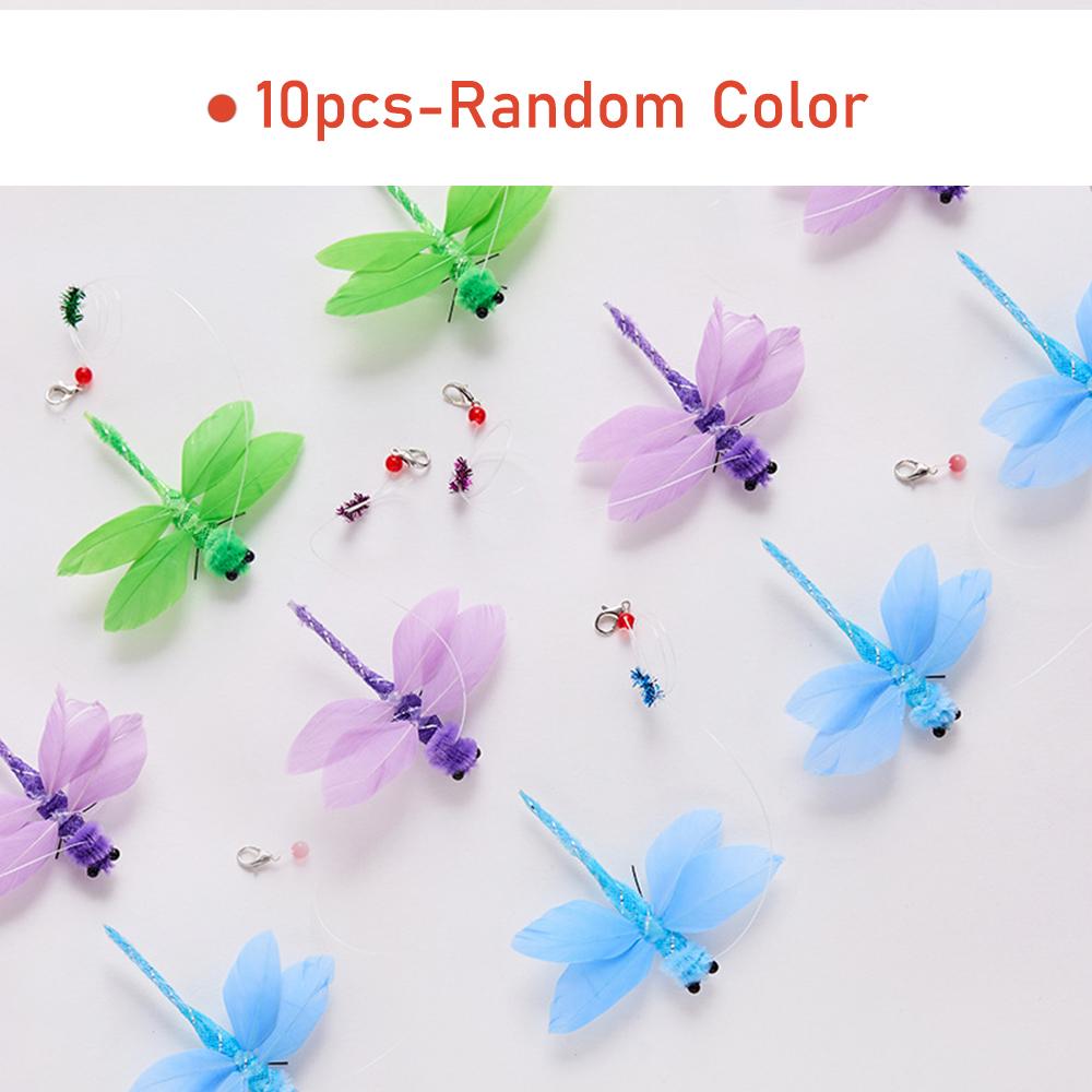 10pcs Random Mix Feather Dragonfly Replacement Head Cat Teaser Stick Change Heads Toys Pet Supplies