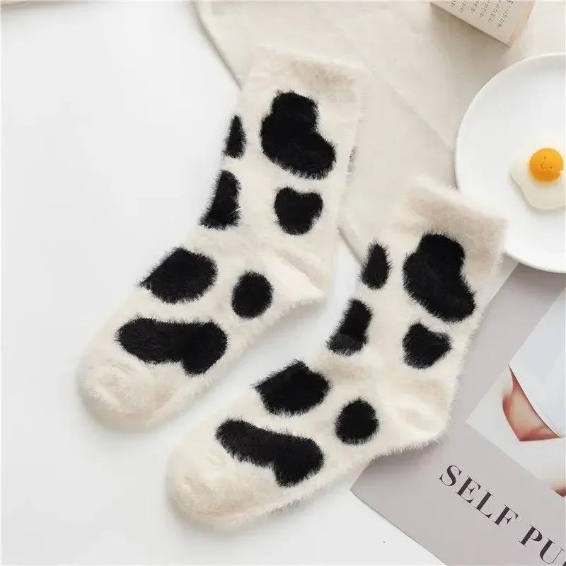 

1Pair Winter Fleece Lined Fuzzy Socks for Women Thick Warm Cow Print Home Floor Socks Soft Sleep Socks Perfect Christmas Gi 1Pair