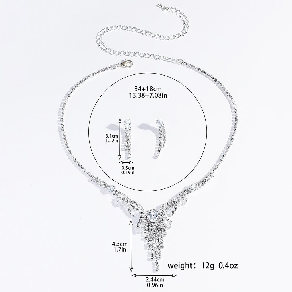 3PC Women's Fashion Design Tassel Necklace Earrings Zircon Set Suitable for Wedding, Party, Festival Gifts