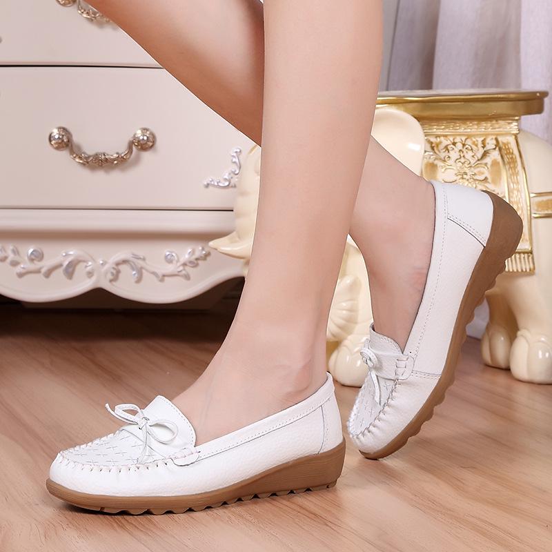 Women Genuine Leather Ballet Flats Elastic Soft Casual Walking Shoes Flat Pumps Comfortable Driving Shoes Mother Shoes