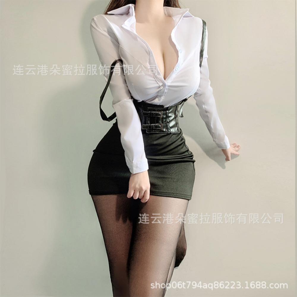 Lenjerie Sexy pentru Femei Mărime Mare Costum Sexy Secretară Cosplay Uniformă Profesor Seducție Geantă de Șold Set Sâni F152