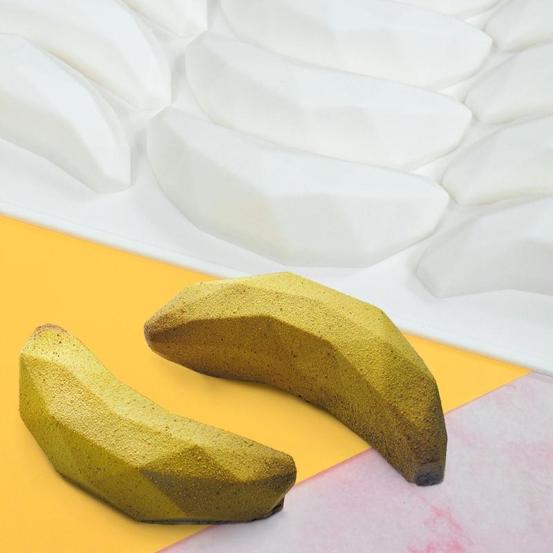 12-Kavitäten Mini Polygonale Banane Silikonform DIY Mousse Kuchenform Backwerkzeug zur Herstellung von Schokolade Fondant Dessert
