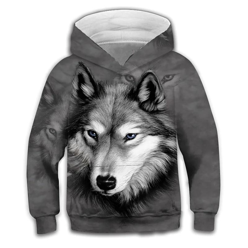 Sudaderas con capucha de animales y lobo para niños, Tops de otoño