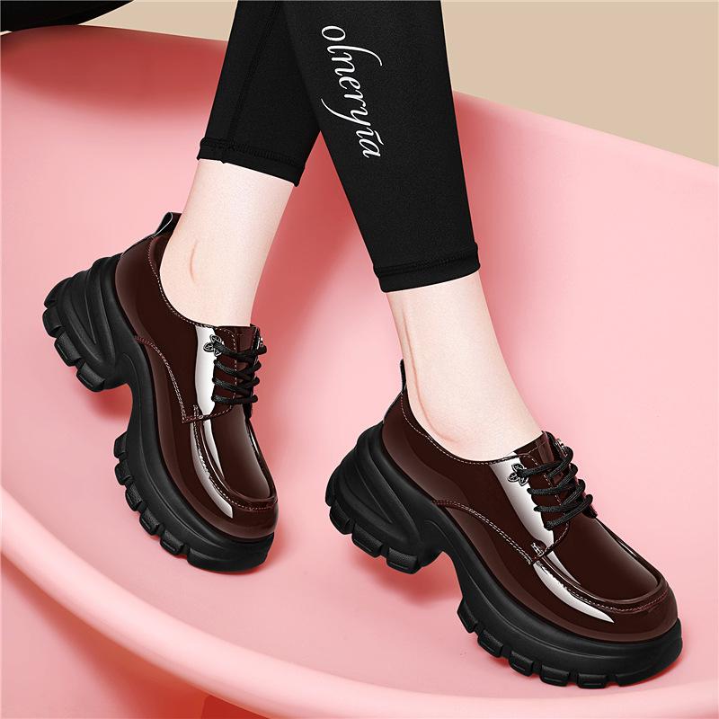 Thick-soled Loafers for Women, Casual Early Autumn High Heels, Patent Leather Shoes, Casual Work Shoes