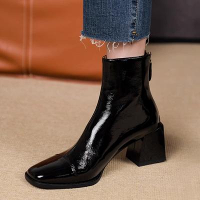 Moda Outono Vintage Pelúcia Curta Botas Chelsea Femininas Moda Bico Quadrado Senhoras Elegante Salto Grosso Morderno Botins Curtos