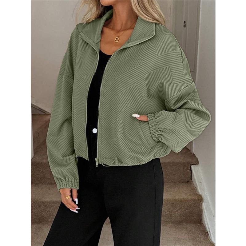 Womens Winter Coat High Neck Zip Drawstring Hem Pocket Loose Baseball Jacket For Fall And Winter Casual Style Outerwear
