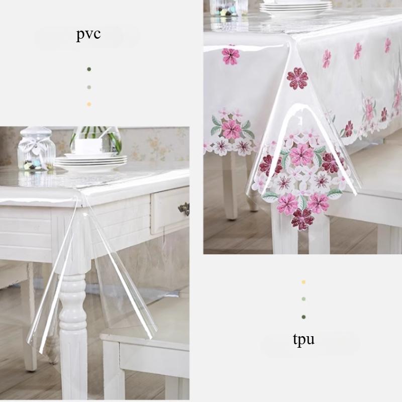 Transparent Thin Soft Tablecloth Protective Cover Pad Waterproof Oil Resistant PVC Plastic Film Tablecloth Rectangular Round Hanging Dining Tablecloth