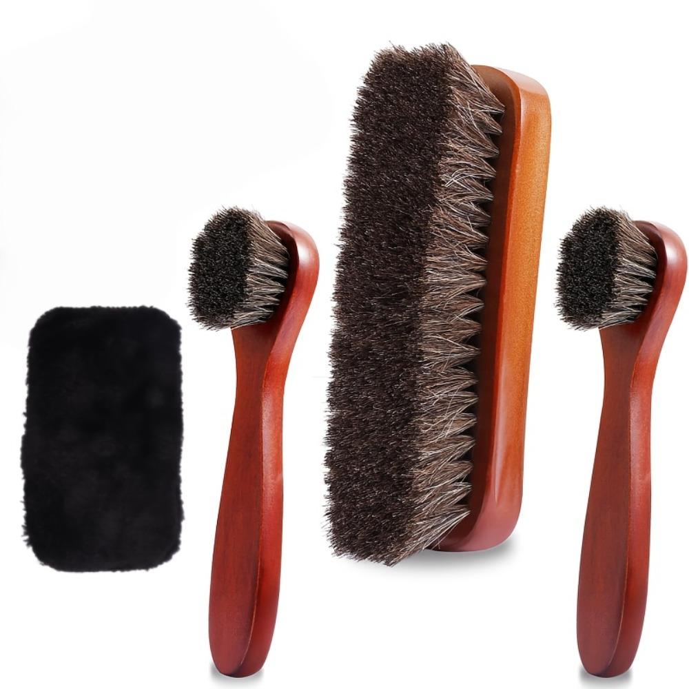 4pcs Horsehair Shoe Polish Brushes Applicator for Cleaning Leather Shoes Boot Care Brush Suede Brush Microfiber Shoes Gloves