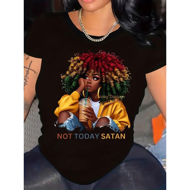 

Европейский размер Плюс сайз - Повседневный топ с коротким рукавом и круглым вырезом для женщин размера плюс, с принтами, подходит для весны и лета S чёрный