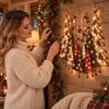 Indoor Festive Decor Lighted Wooden Christmas Tree Ornament, Rustic Holiday Wall Decoration with LED Living Room Light for Home Bedroom and