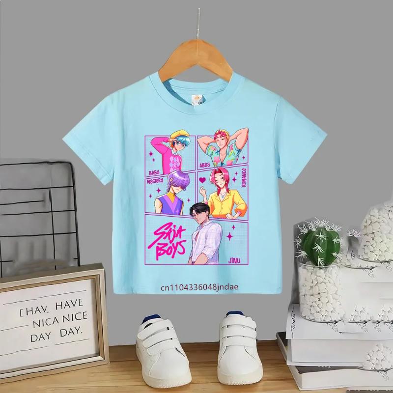 2026 New Hot KPop Demon Hunters Child Short Sleeve T-shirt Anime Character Print Tees Boys Girls Casual Tops Birthday Gift