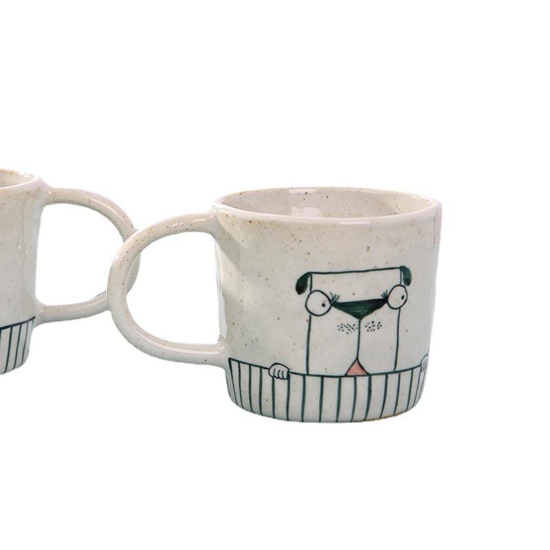Creative Ceramic Mug Hand Painted Cat Dog Couple Coffee Cup Cartoon Design