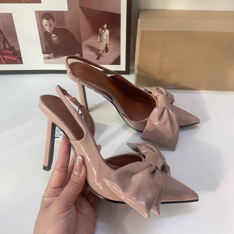 Fashion Spring Summer Fashion Butterfly-knot Women Pumps Elegant Pointed toe Thin High heels Patent Leather Slingbacks Party Prom Shoes