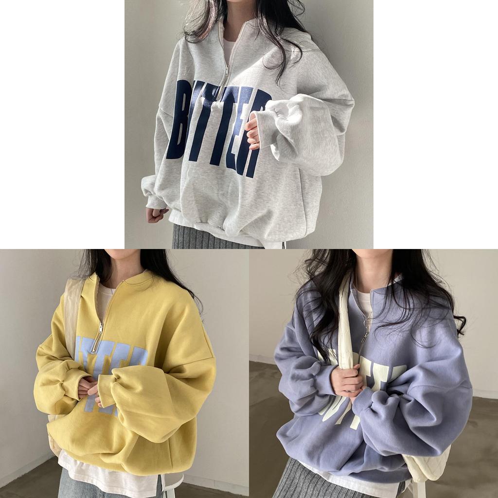 Frühlings Koreanischer Chic Damen Letter Print Hoodie Mit Stehkragen Und Lockerer Passform Für Freizeitkleidung