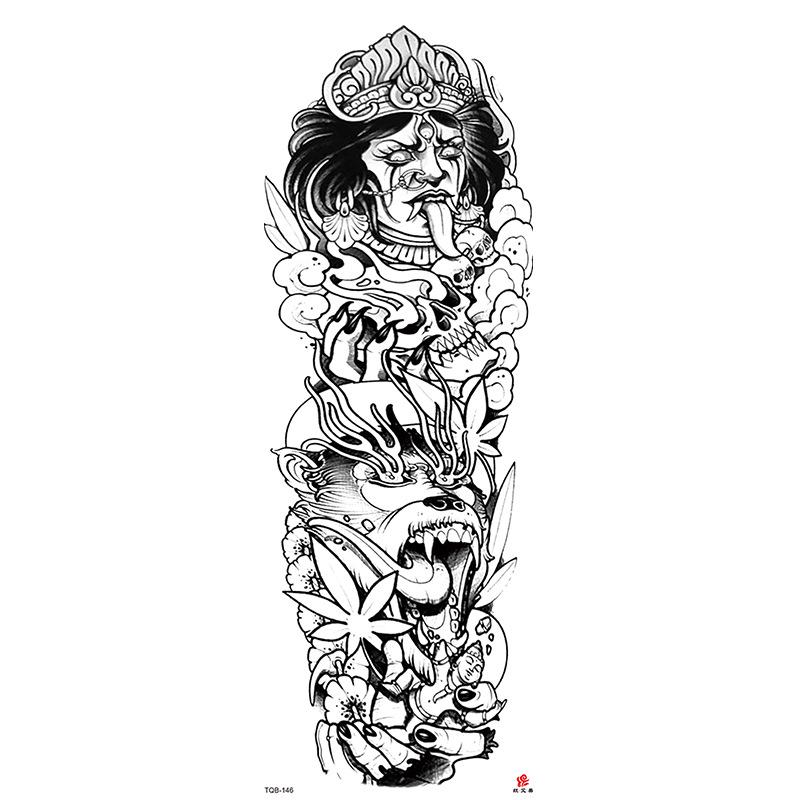 Waterdichte tattoo stickers voor de hele arm: Jezus, Maagd Maria, Kroon, Leeuw-ontwerp