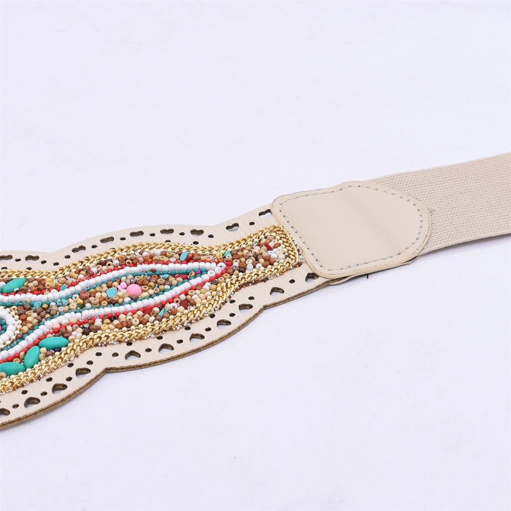 Adjustable Ethnic Waistband Decorative Cummerbund Belt with Flower Design Stretchy Wide Cinch Band for Dresses
