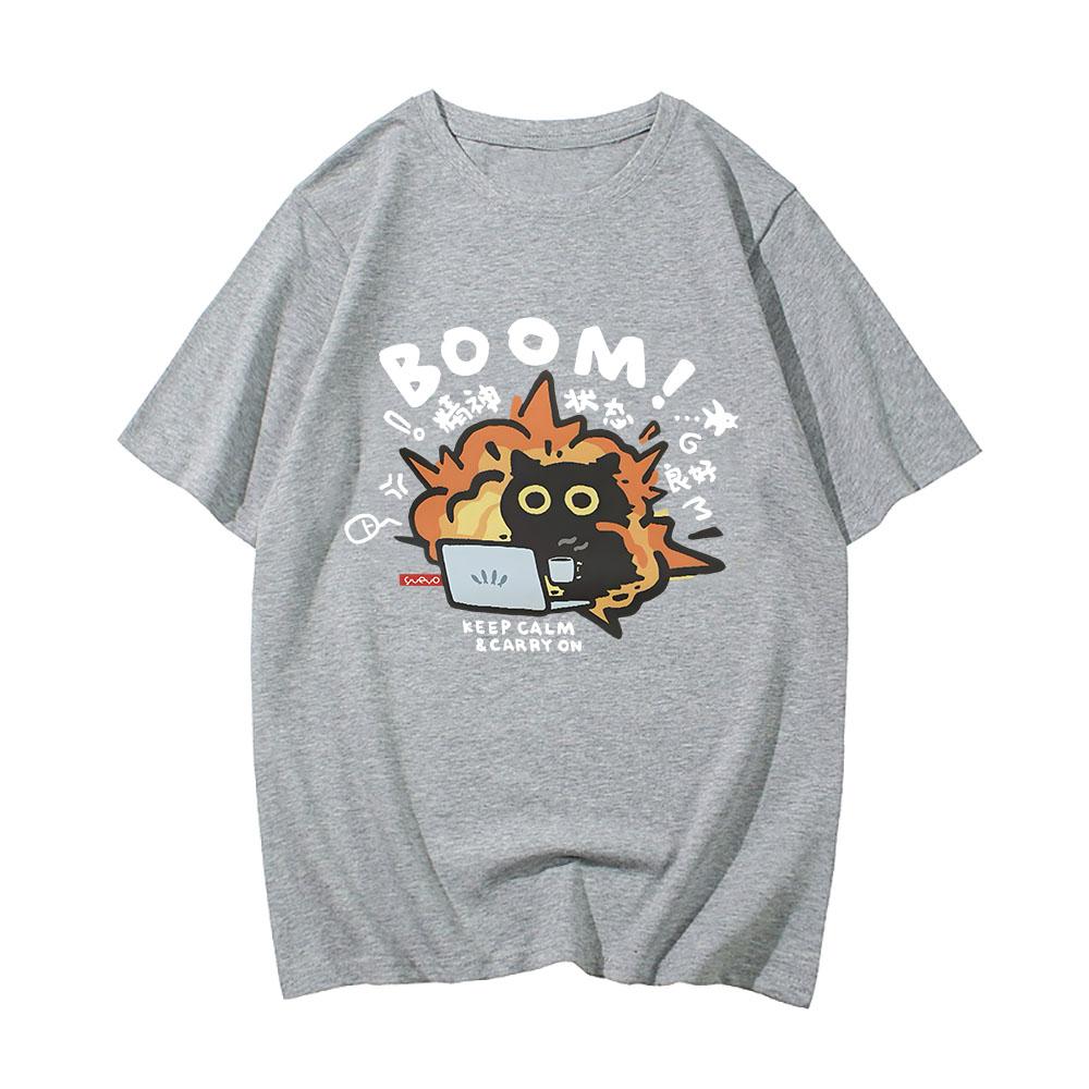 Boom CAT T-shirt Mental Pure Cotton Short Sleeved Tshirt for Men Women 2024 Summer New Tee Clothes Loose Casual Cartoon Tops
